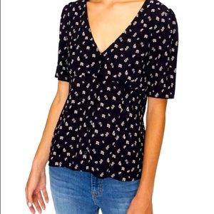 Sanctuary Womens Peplum Top Puff Sleeve Button-Front